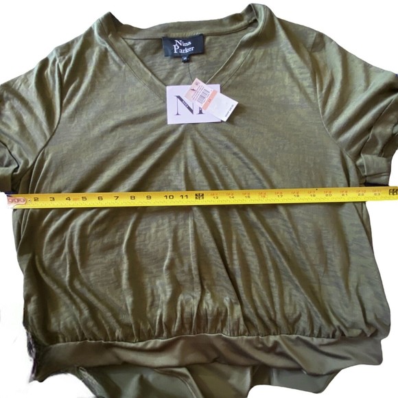NWT Nina Parker Women's Plus Trendy V-Neck Tee Bodysuit Ivy Green  Size 2X - Picture 12 of 14